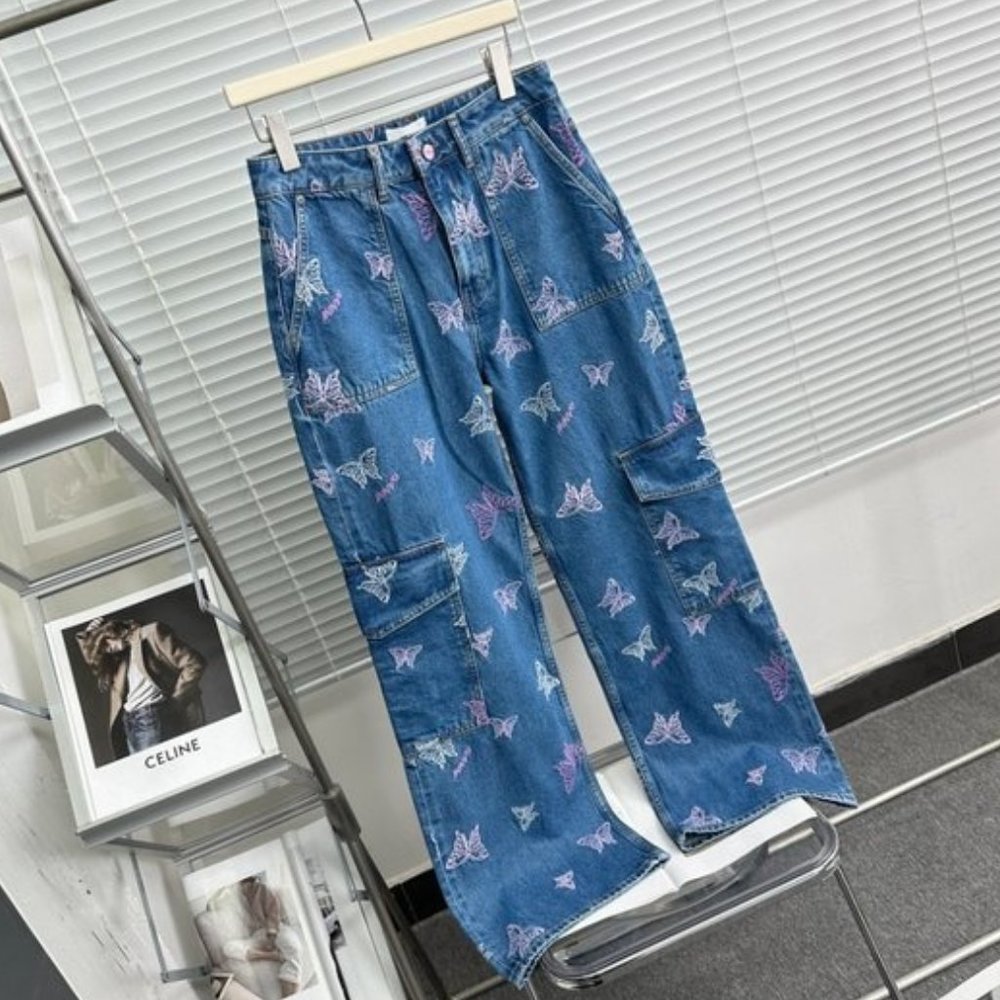 🆕 Collection Butterfly 💖 Embroidered Denim Pants Pocket Jeans Female  New